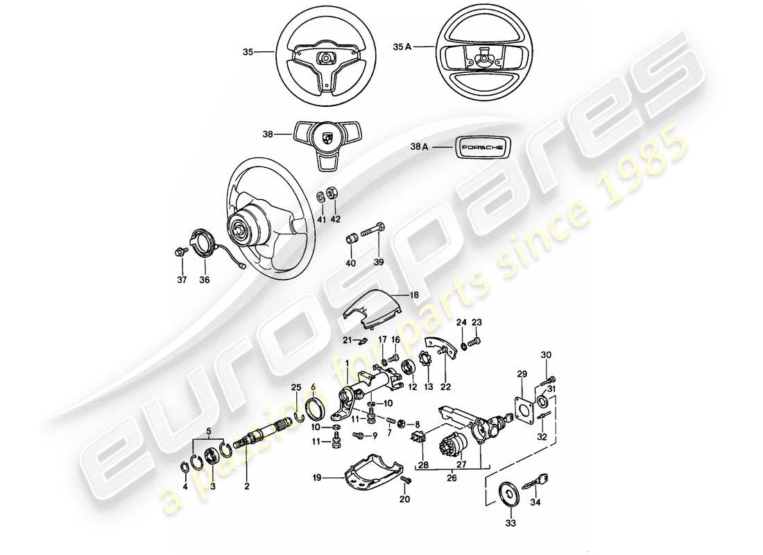 porsche 1986 (911) parti dello sterzo diagramma delle parti