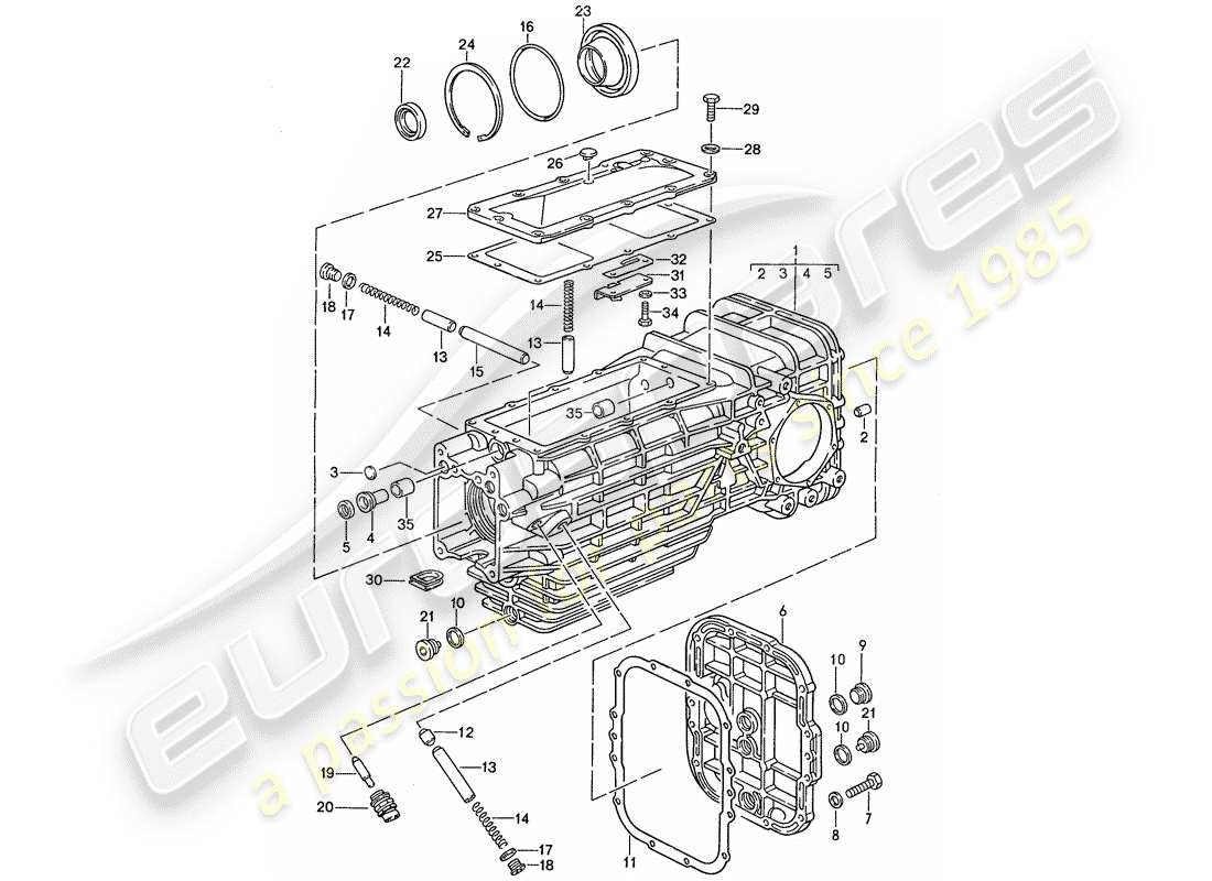 porsche 1990 (928) cambio manuale - trasmissione di ricambio - scatola trasmissione schema delle parti