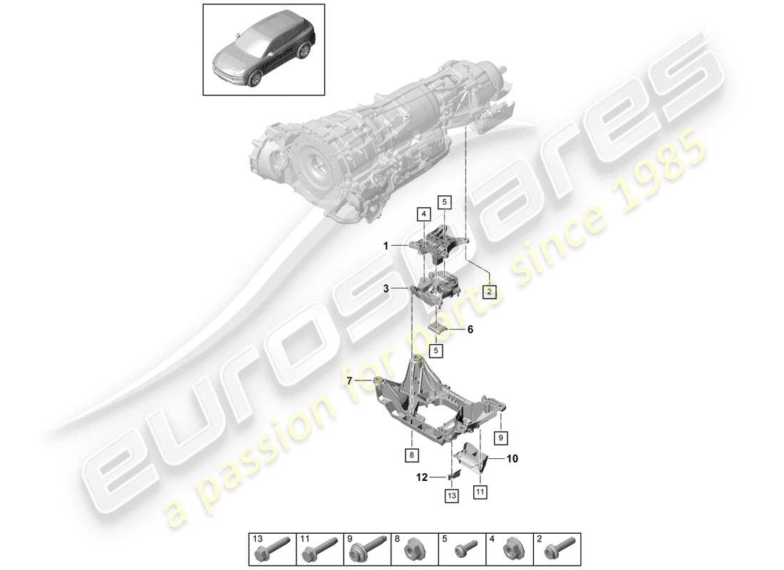 porsche 2018 (cayenne e3 9ya/9yb) montaggio del cambio diagramma delle parti