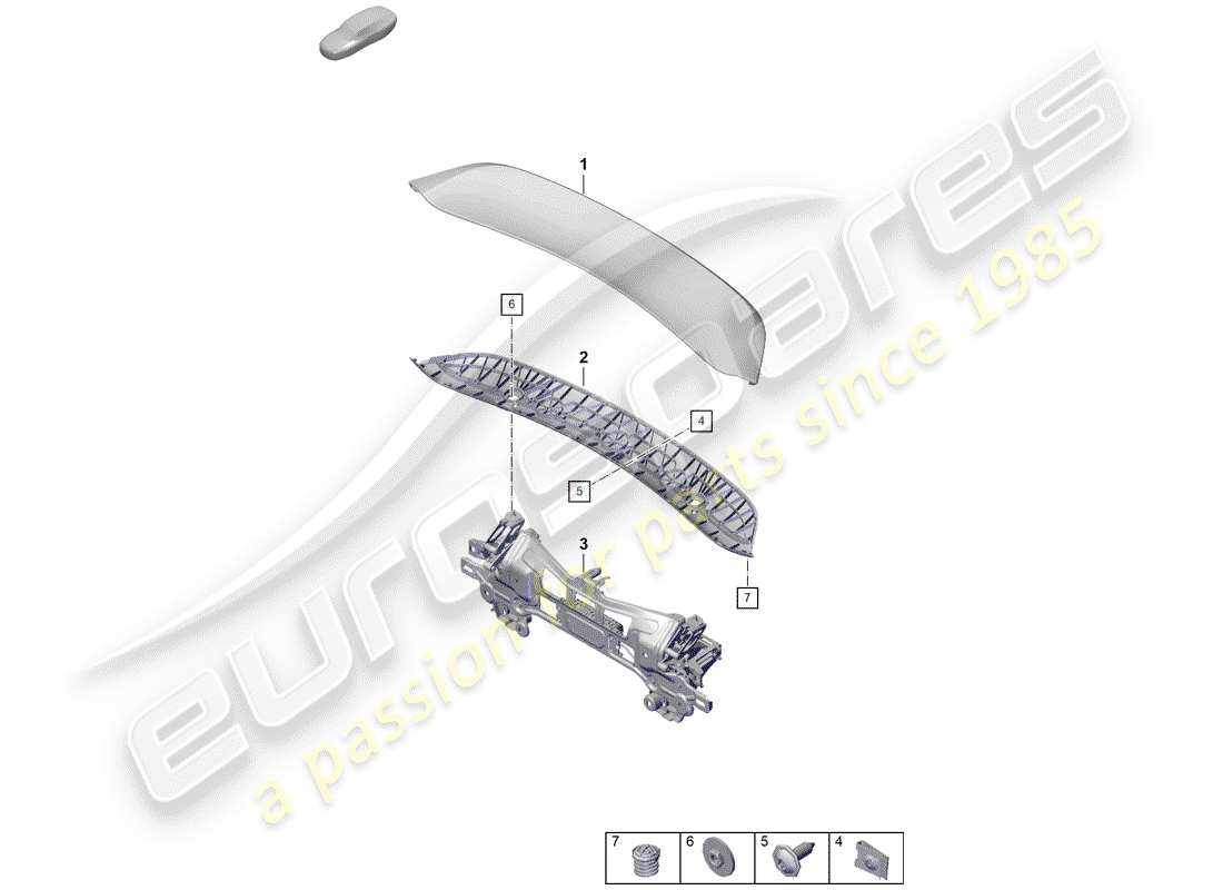 porsche 2019 (718 boxster spyder) schema delle parti spoiler posteriore