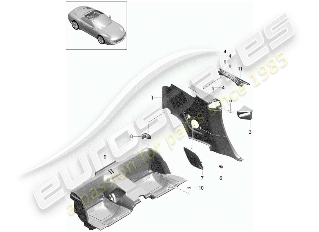 porsche 2013 (991-1) pannello di rivestimento quartiere diagramma delle parti