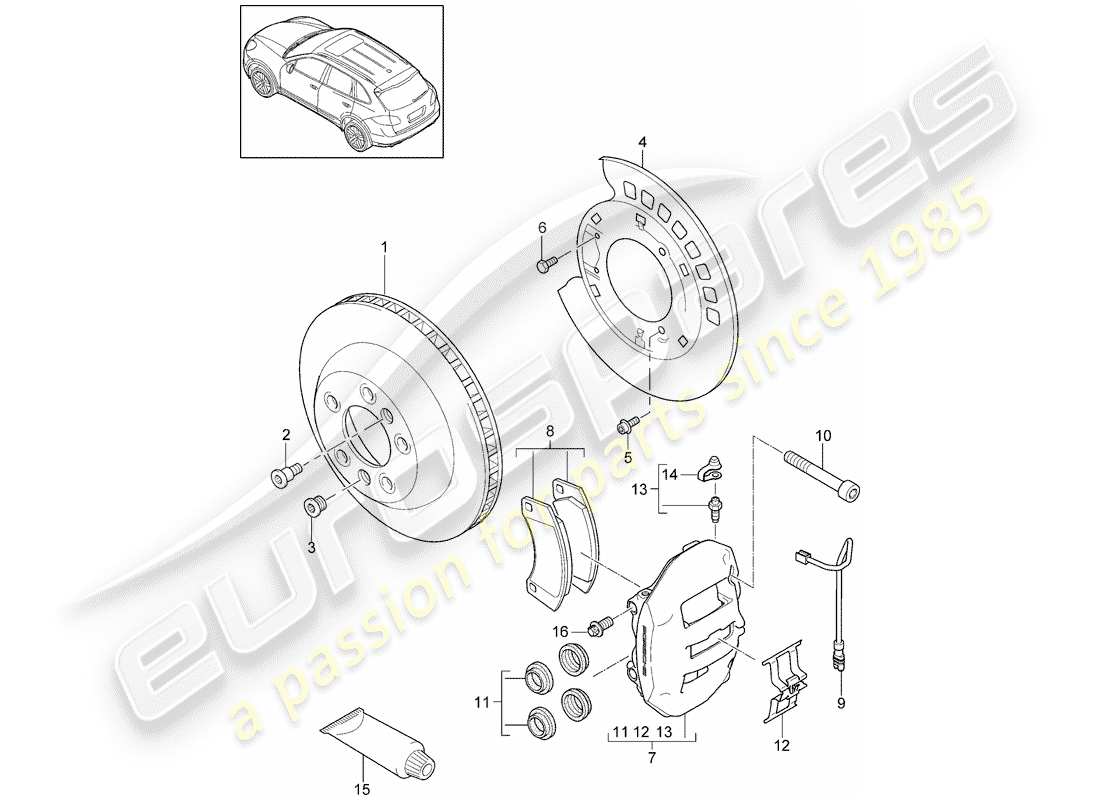porsche 2016 (cayenne e2 92a) freni a disco diagramma delle parti