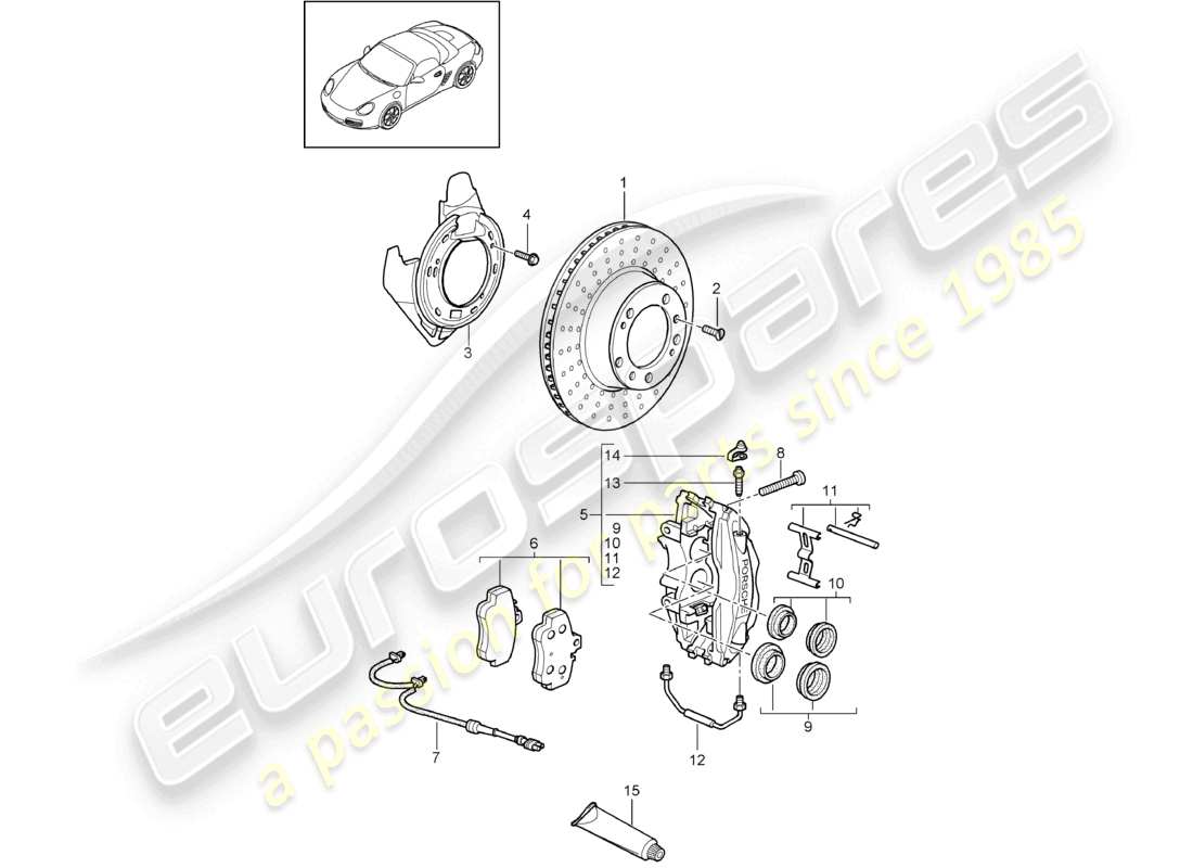porsche 2011 (987 boxster) freno a disco assale posteriore diagramma delle parti