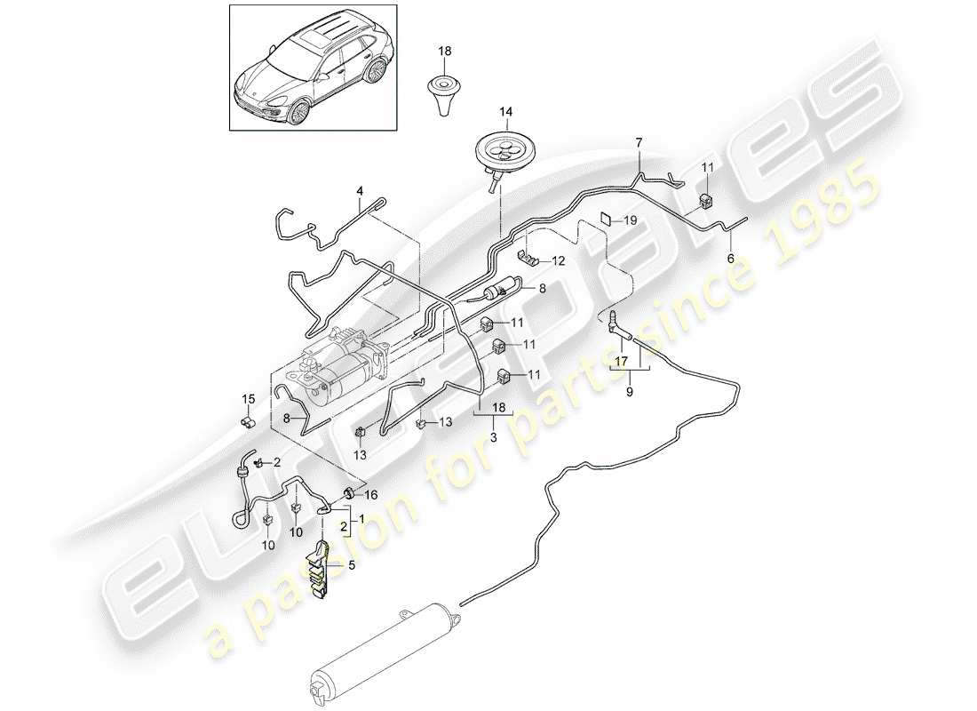 porsche 2014 (cayenne e2 92a) schema delle parti del sistema autolivellante