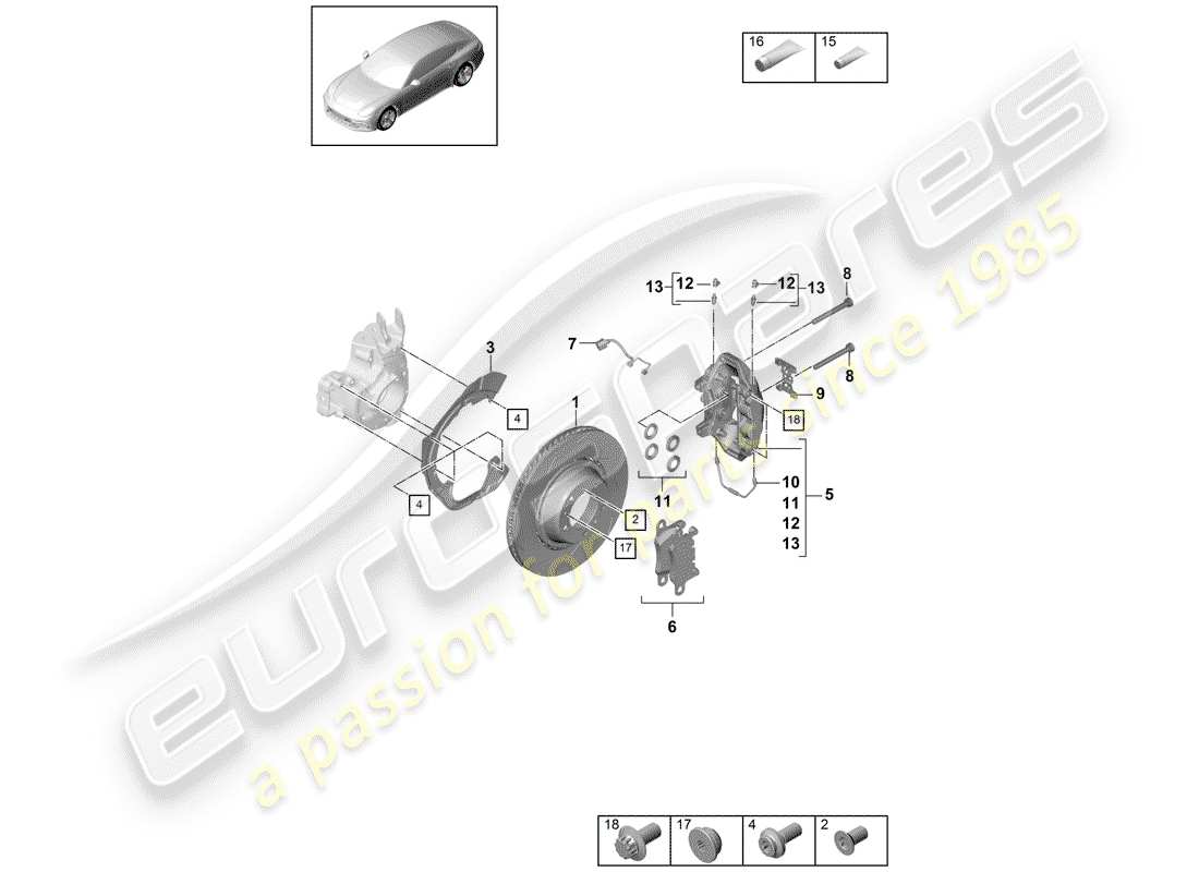 porsche 2017 (panamera 971-1) freni a disco diagramma delle parti