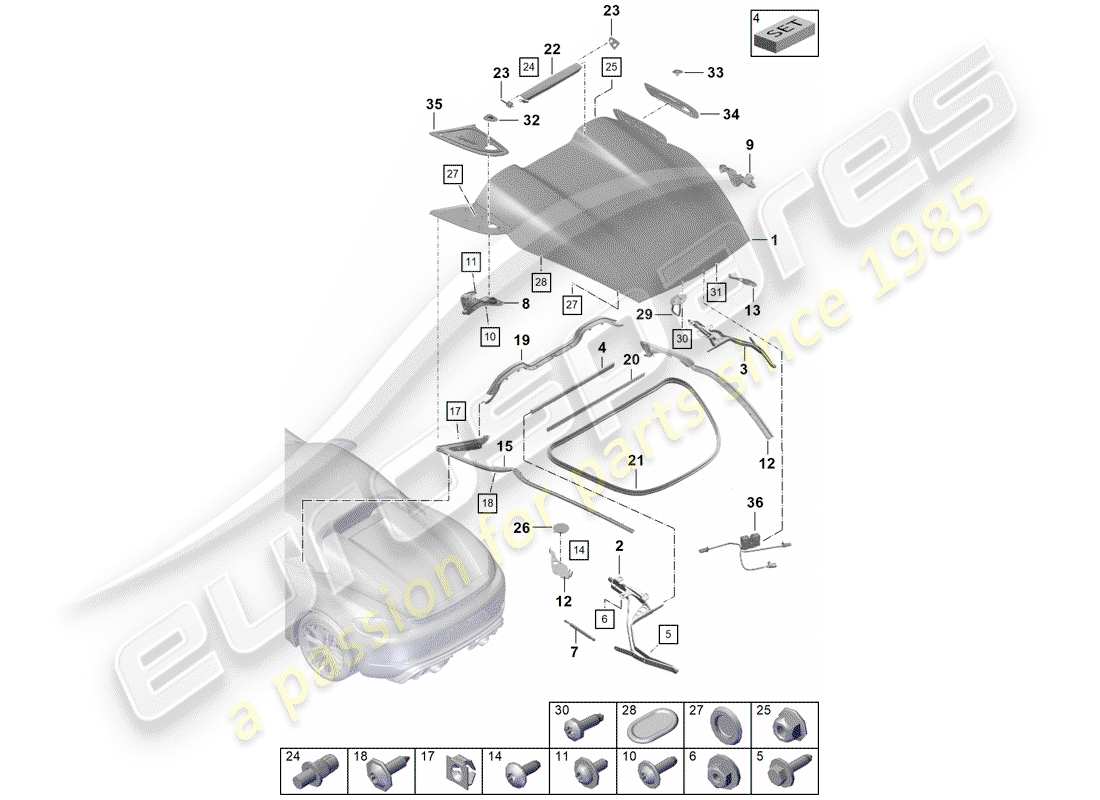 porsche 2019 (718 boxster spyder) copertina diagramma delle parti
