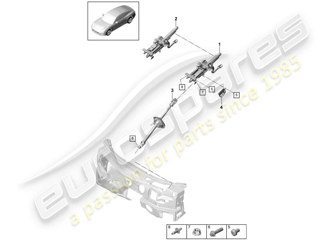 porsche 2017 (panamera 971-1) diagramma delle parti del piantone dello sterzo
