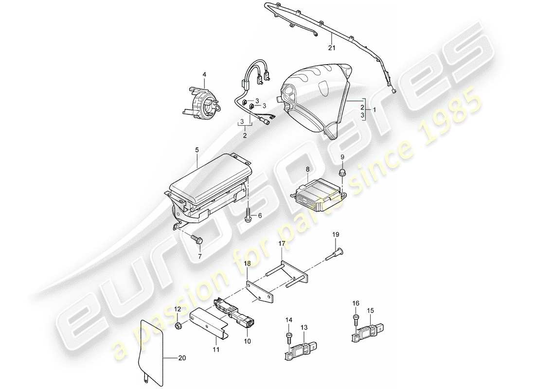 porsche 2008 (cayenne e1 9pa) airbag diagramma delle parti