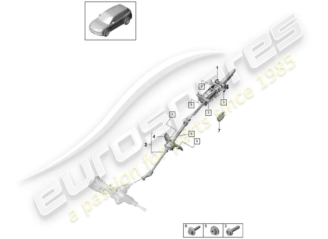 porsche 2020 (cayenne e3 9ya/9yb) diagramma delle parti del piantone dello sterzo