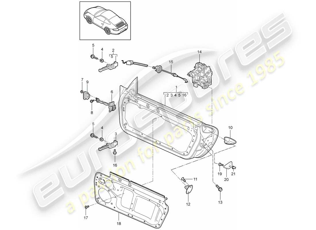 porsche 2011 (997-2) guscio della porta diagramma delle parti