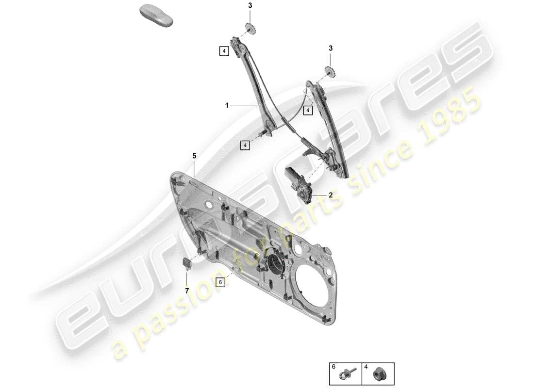 porsche 2019 (718 boxster spyder) schema delle parti del regolatore della finestra