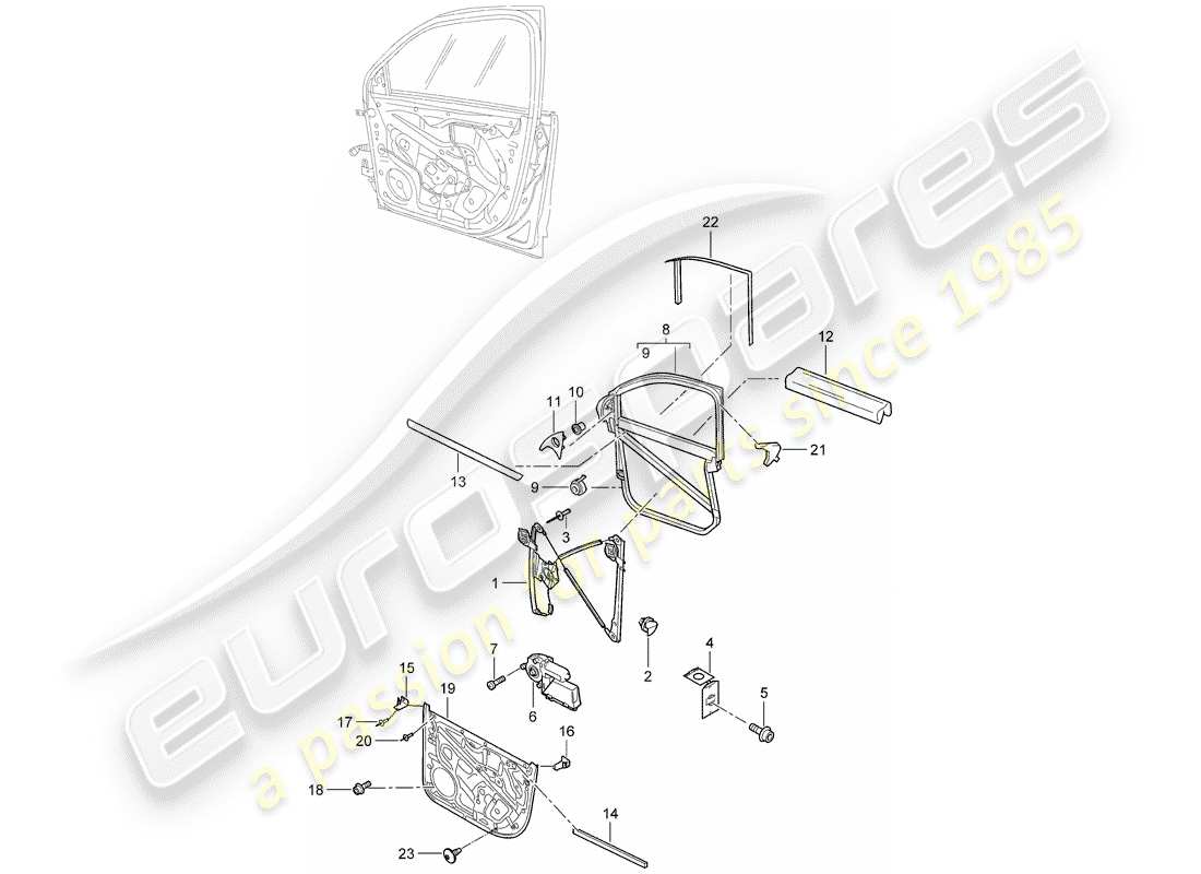 porsche 2007 (cayenne e1 9pa) regolatore della finestra diagramma delle parti