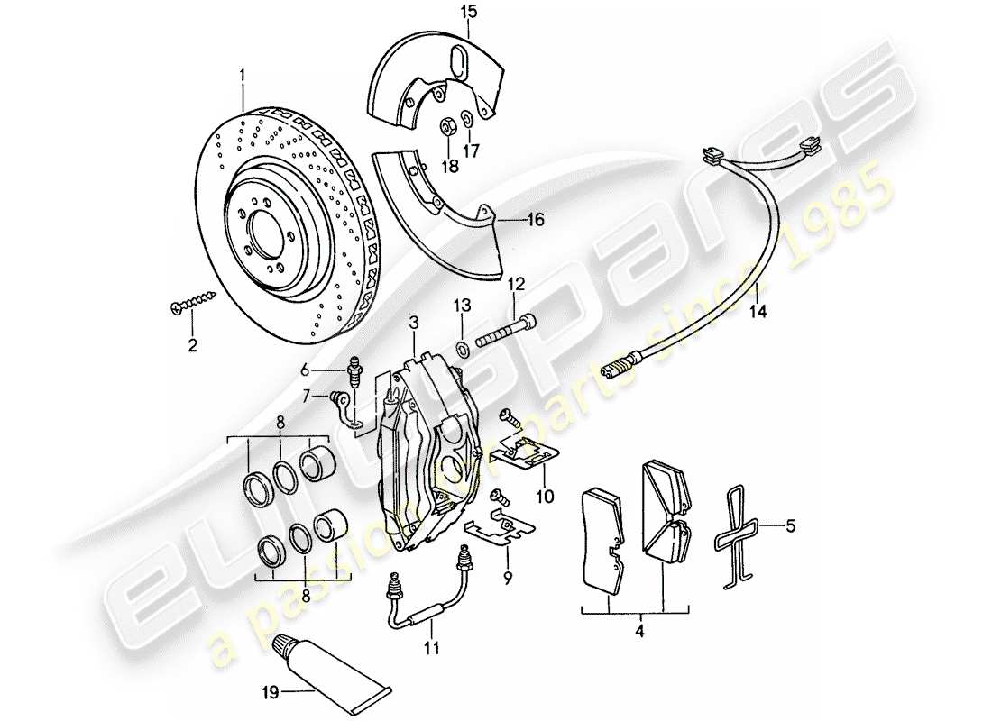 porsche 1987 (959) schema delle parti freni a disco