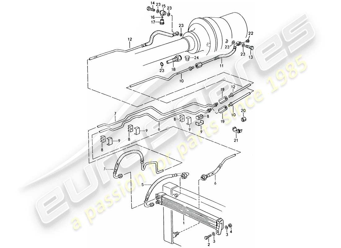 porsche 1994 (928) cambio automatico - raffreddatore atf - linee atf schema delle parti