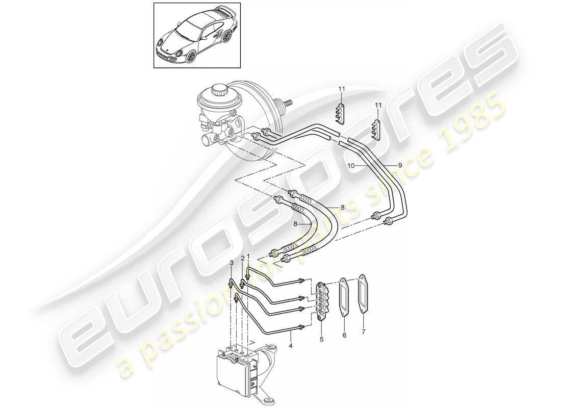 porsche 2013 (997-2 turbo / gt2 rs) diagramma delle parti delle linee dei freni