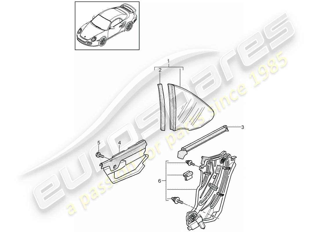 porsche 2013 (997-2 turbo / gt2 rs) finestra laterale diagramma delle parti