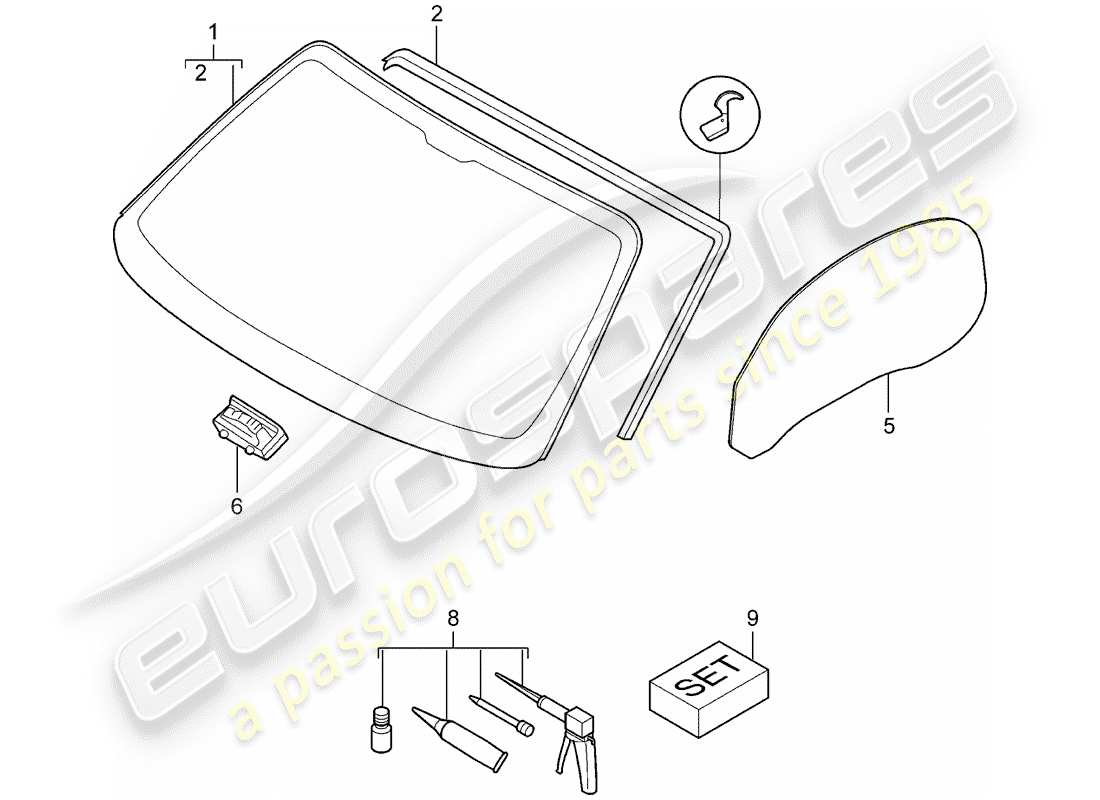 porsche 2007 (987 boxster) vetri della finestra diagramma delle parti