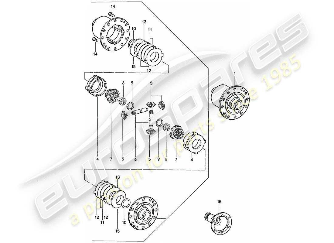 porsche 1986 (911) differenziale di slittamento limitato diagramma delle parti
