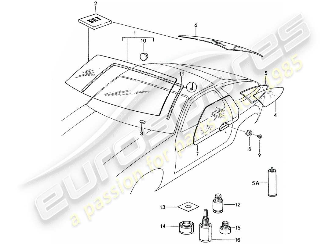 porsche 1991 (928) vetri della finestra schema delle parti