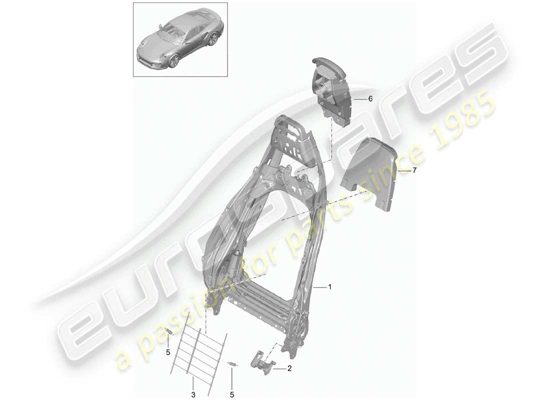 porsche 2019 (991-2 turbo) schema delle parti telaio - schienale