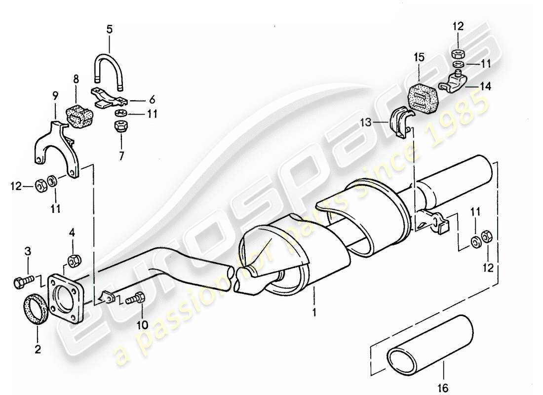 porsche 1986 (944) sistema di scarico - - silenziatore di scarico posteriore schema delle parti