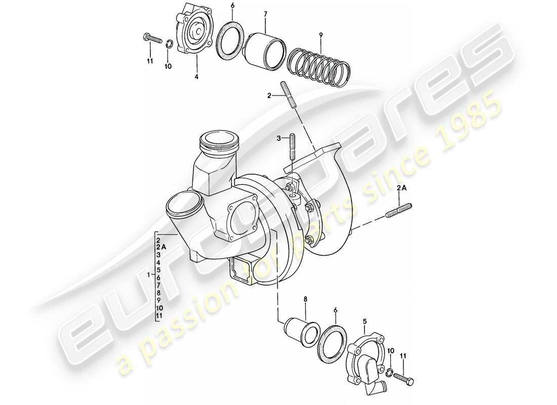 porsche 1976 (924) turbocompressore gas di scarico diagramma delle parti