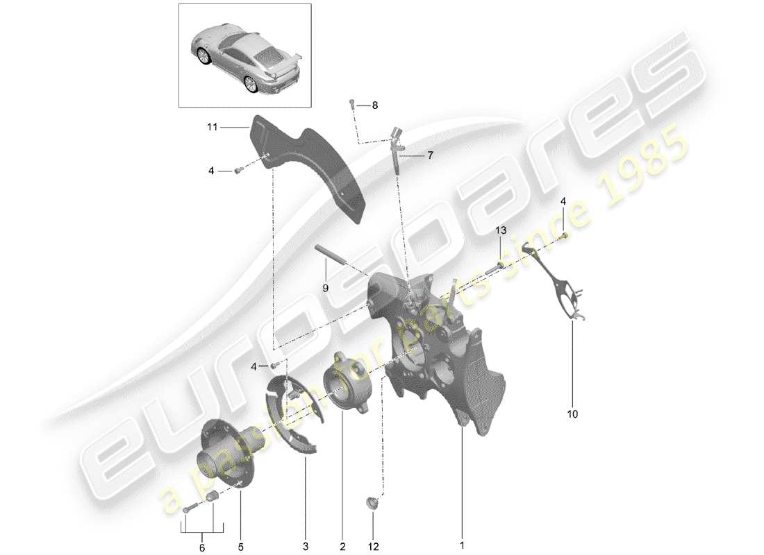 porsche 991 turbo (2020) schema delle parti portaruota