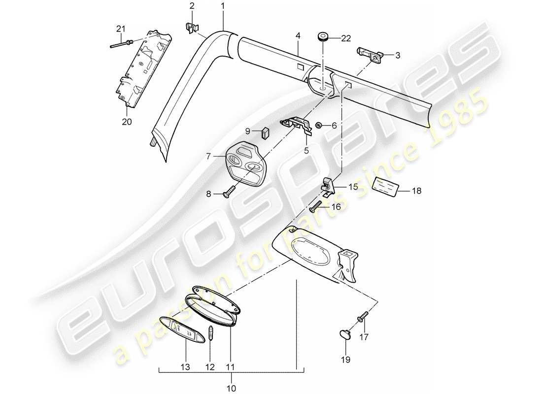 porsche 2002 (996 turbo / gt2) cornice parabrezza - visiere parasole diagramma delle parti