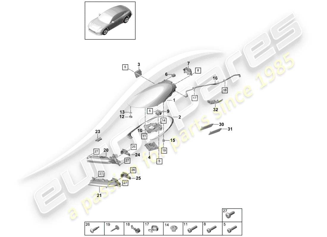 porsche 2019 (panamera 971-1) faro a led diagramma delle parti