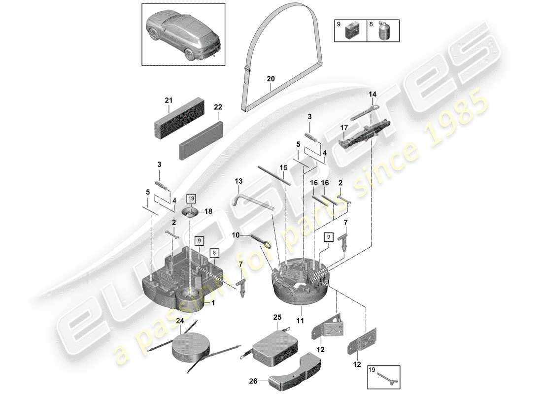 porsche 2020 (cayenne e3 9ya/9yb) attrezzo diagramma delle parti
