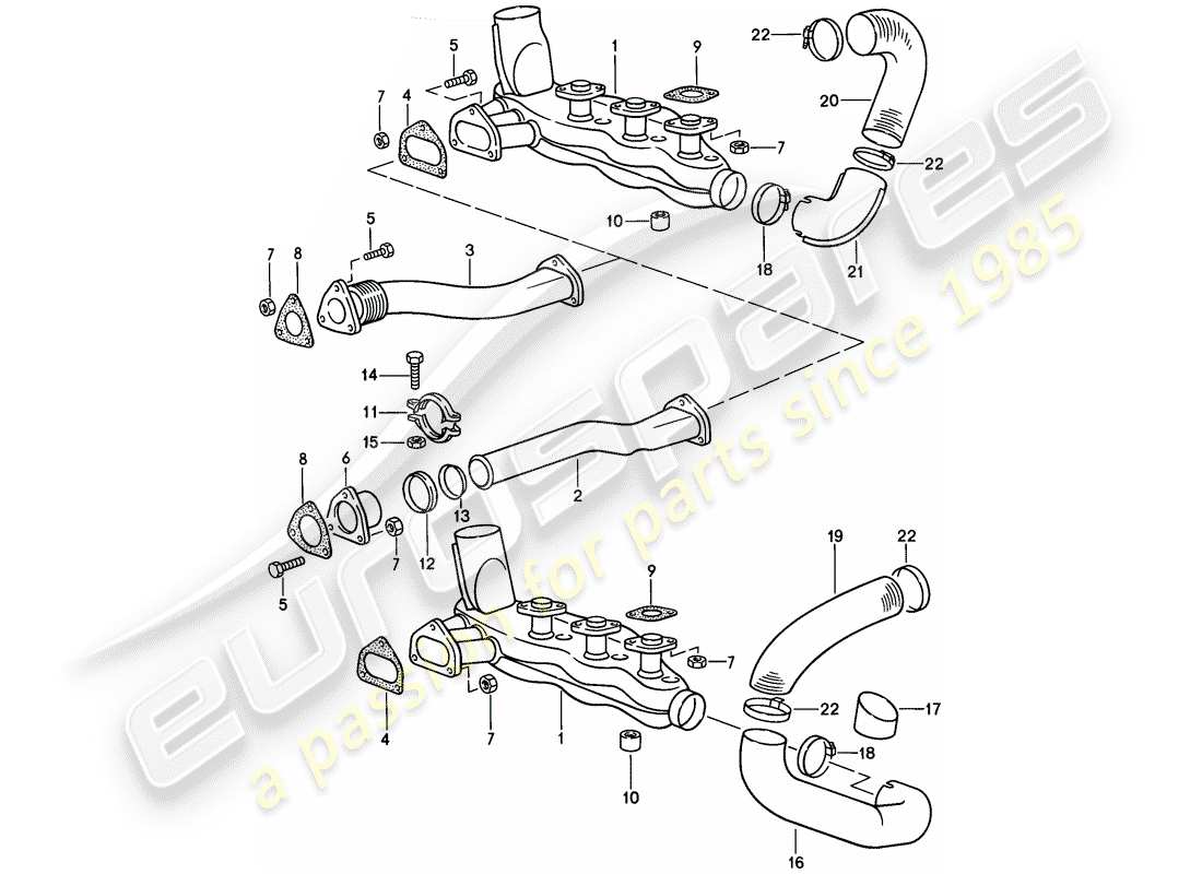 porsche 1984 (911) sistema di scarico - nucleo del riscaldatore diagramma delle parti