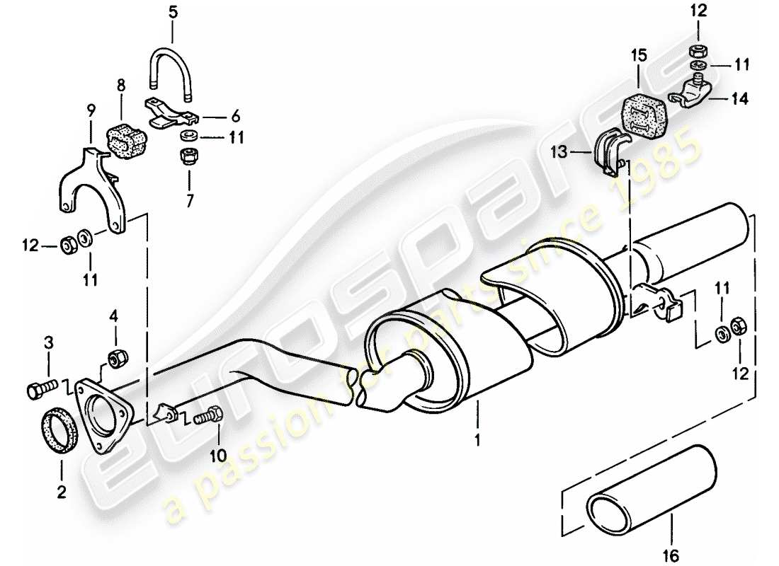porsche 1986 (944) sistema di scarico - - silenziatore di scarico posteriore schema delle parti