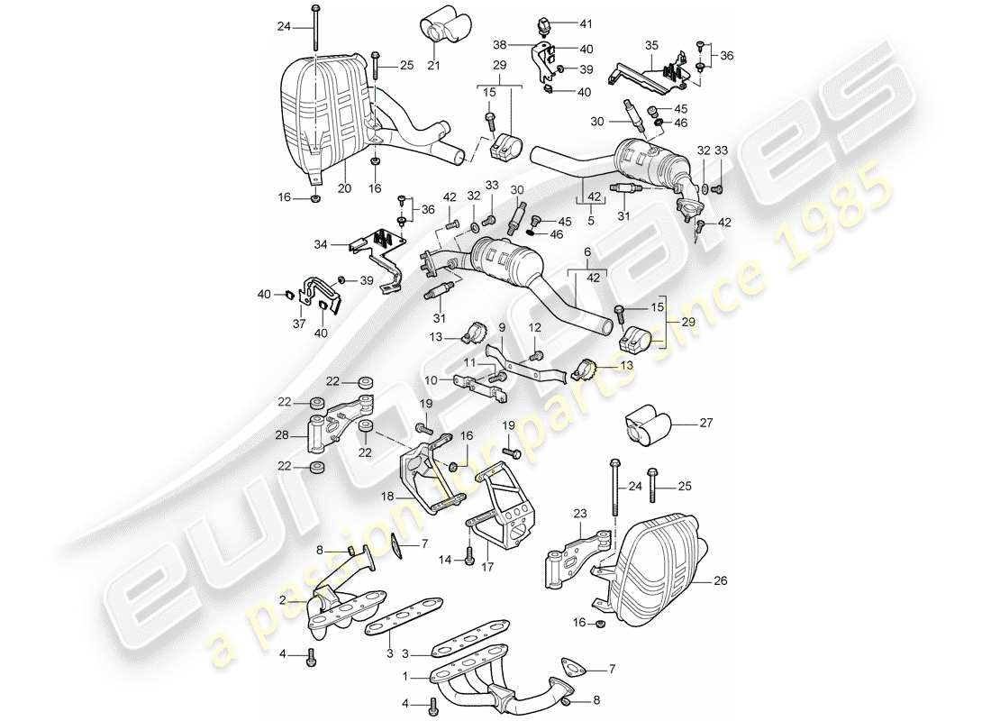 porsche 2005 (997-1) impianto di scarico diagramma delle parti