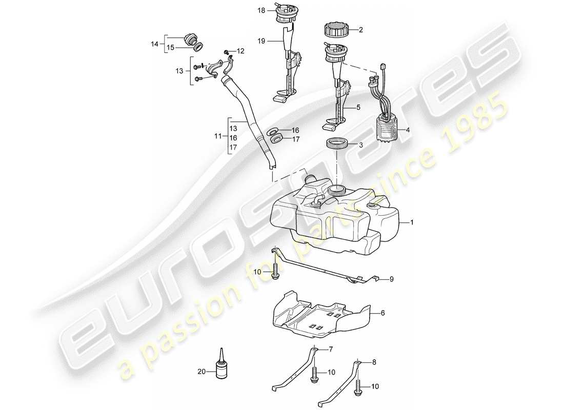 porsche 2007 (997-1) serbatoio di carburante diagramma delle parti