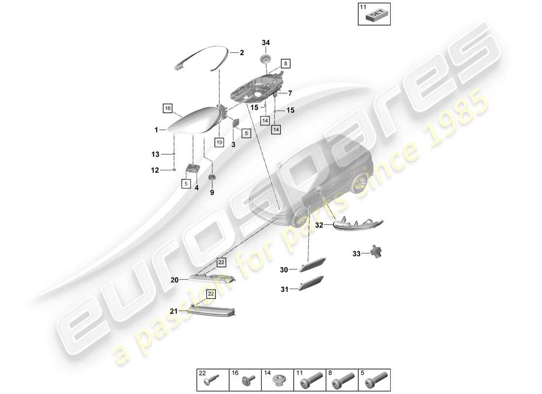porsche 2020 (cayenne e3 9ya/9yb) faro a led diagramma delle parti