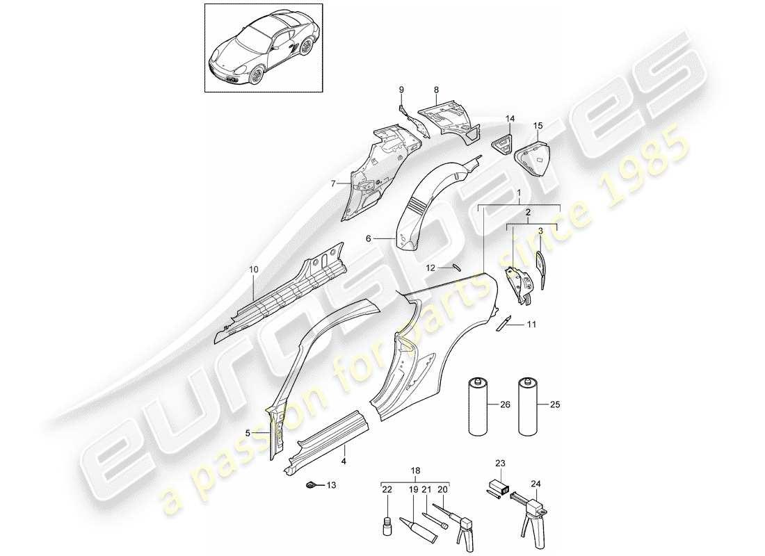 porsche 2012 (987 cayman) pannello laterale schema delle parti