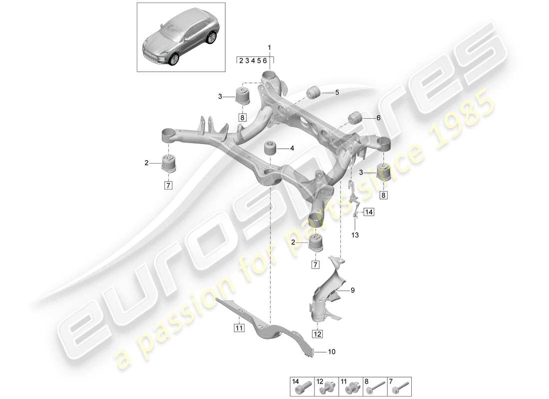 porsche 2019 (macan) sottotelaio diagramma delle parti