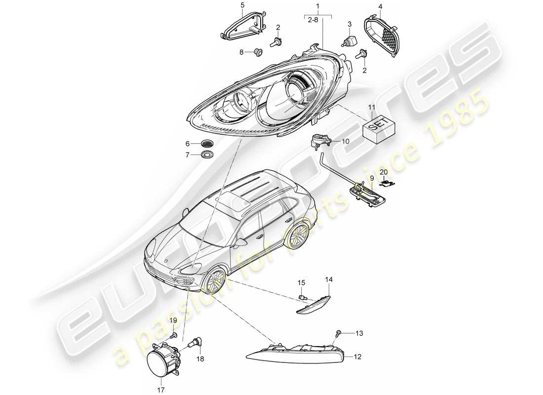 porsche 2012 (cayenne e2 92a) faro diagramma delle parti