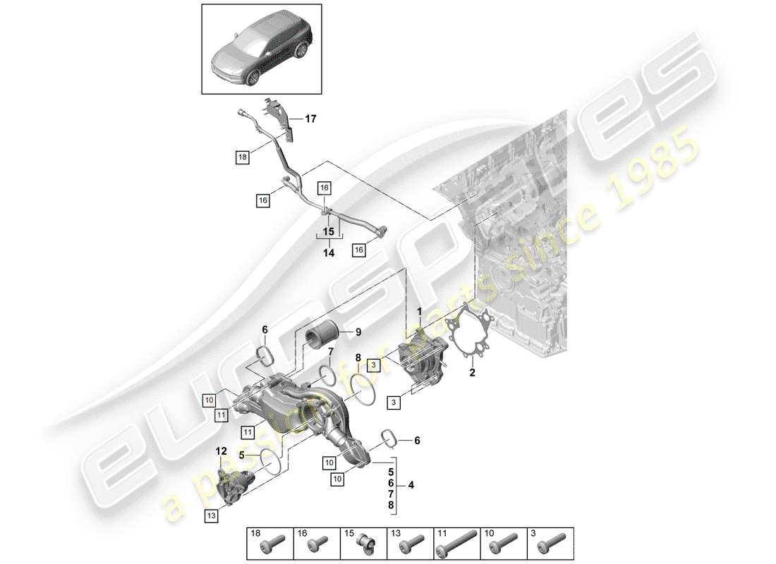 porsche 2019 (cayenne e3 9ya/9yb) pompa dell'acqua diagramma delle parti