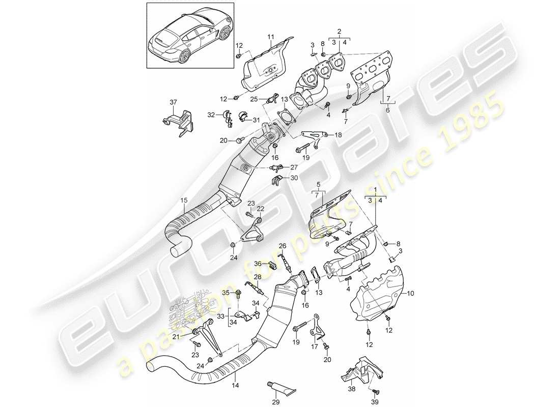 porsche 2013 (panamera 970) diagramma delle parti del sistema di scarico