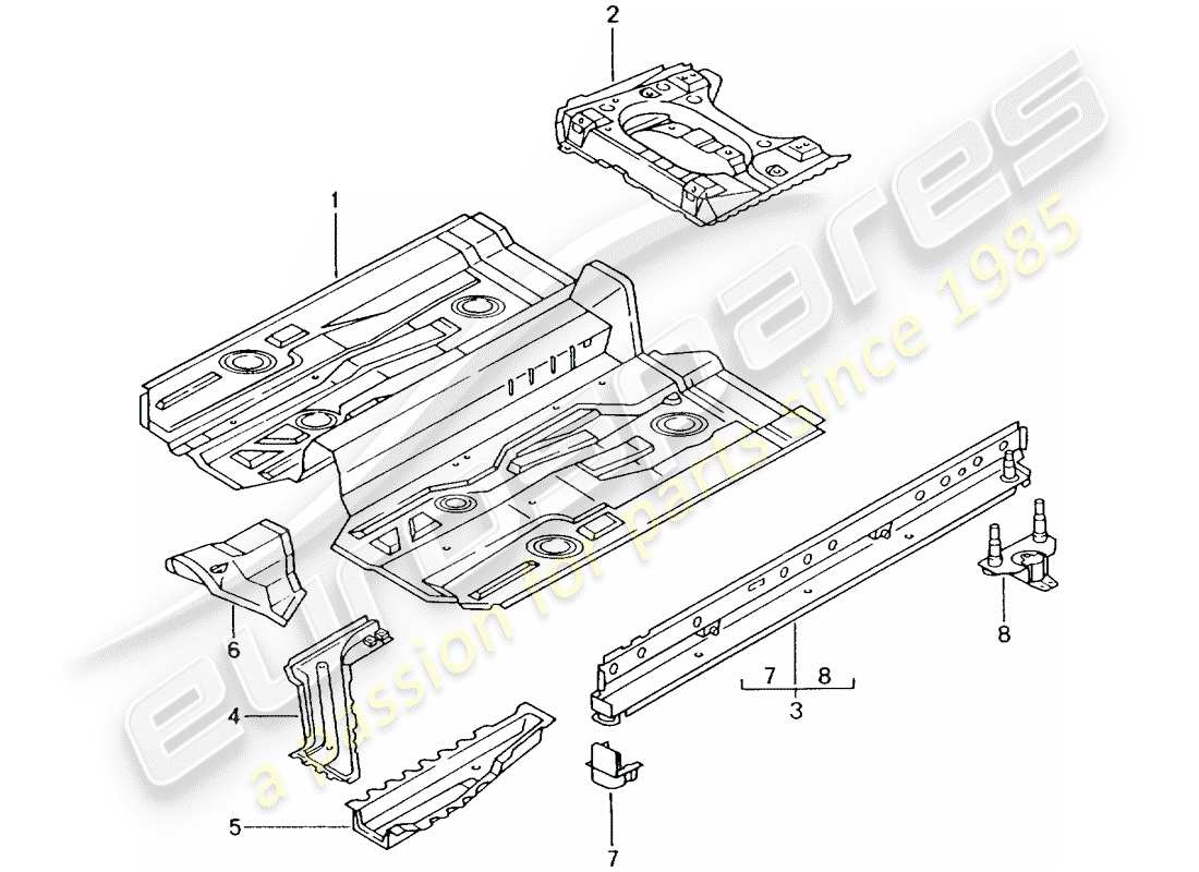 porsche 2003 (996 turbo / gt2) diagramma delle parti del pavimento
