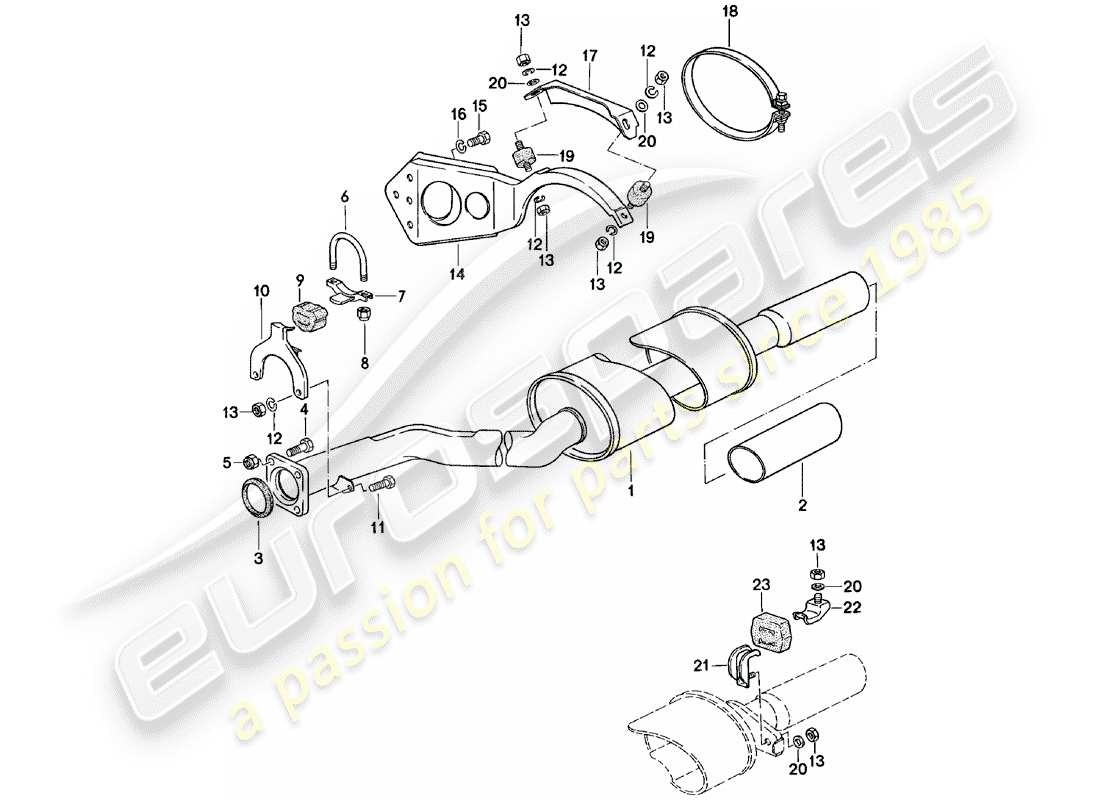 porsche 1980 (924) sistema di scarico - silenziatore di scarico, posteriore diagramma delle parti