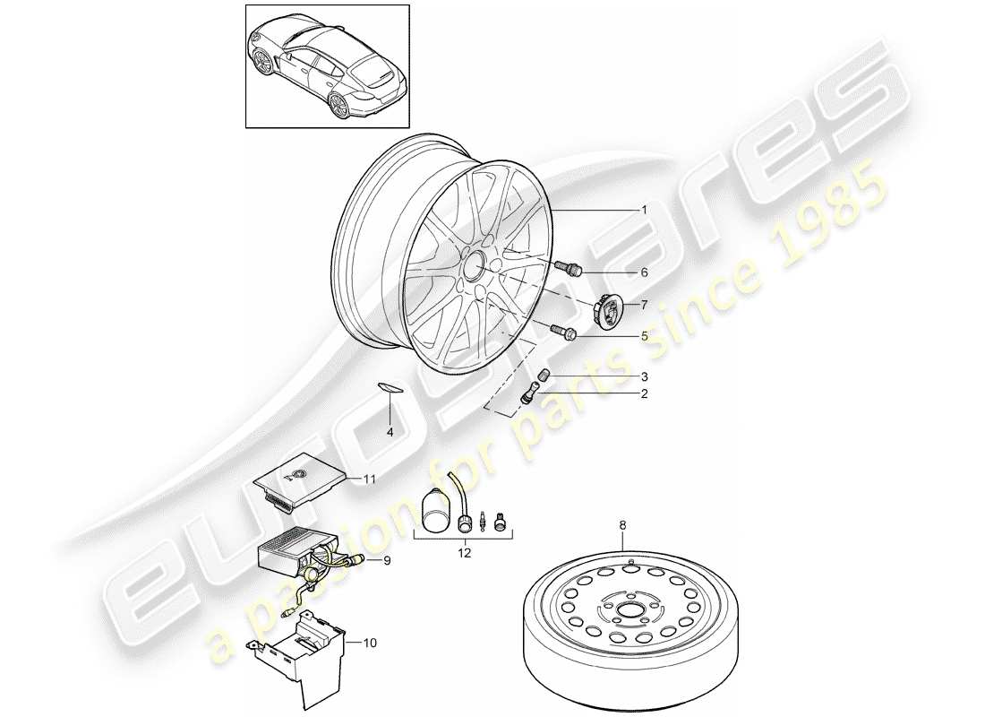 porsche 2011 (panamera 970) ruote diagramma delle parti