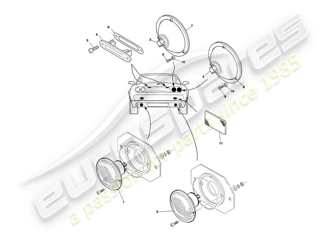 aston martin v8 coupe (2000) diagramma delle parti delle lampade esterne