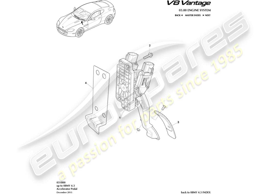 aston martin v8 vantage (2006) pedale acceleratore schema delle parti