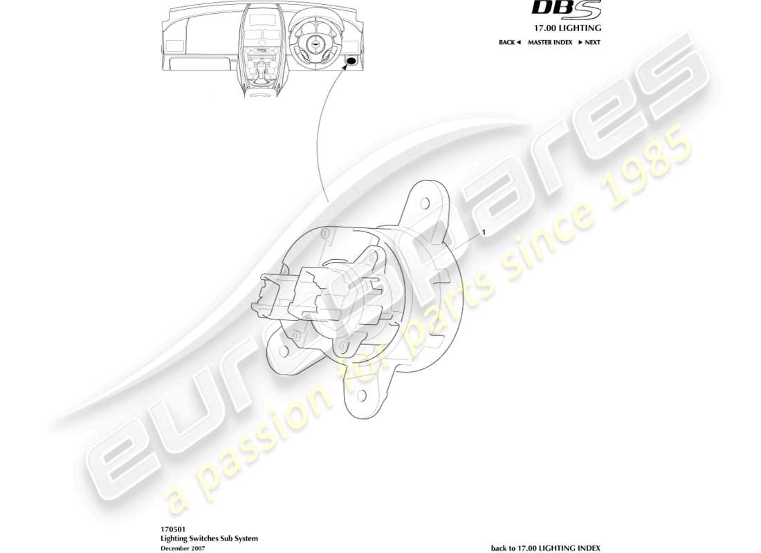 aston martin dbs (2010) lichtschalter teilediagramm