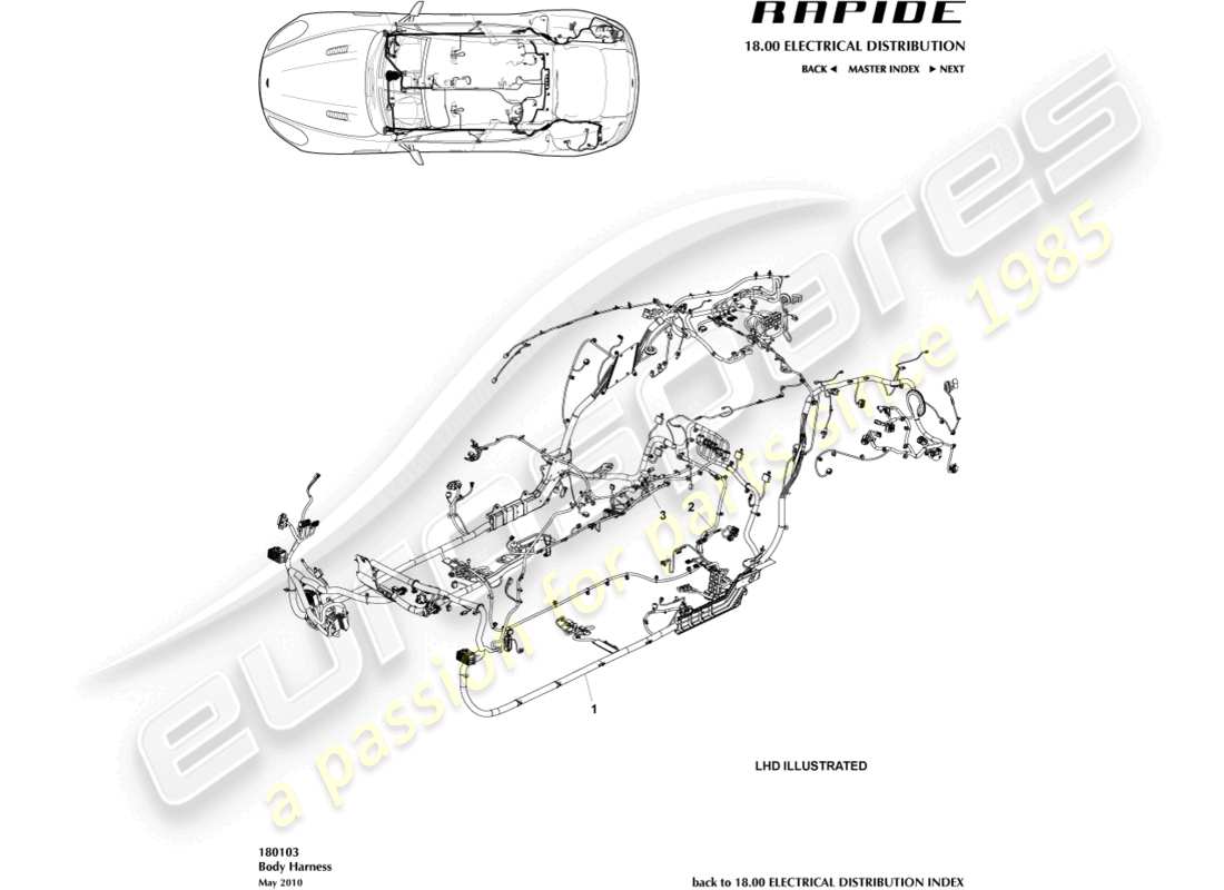 aston martin rapide (2013) imbracatura diagramma delle parti