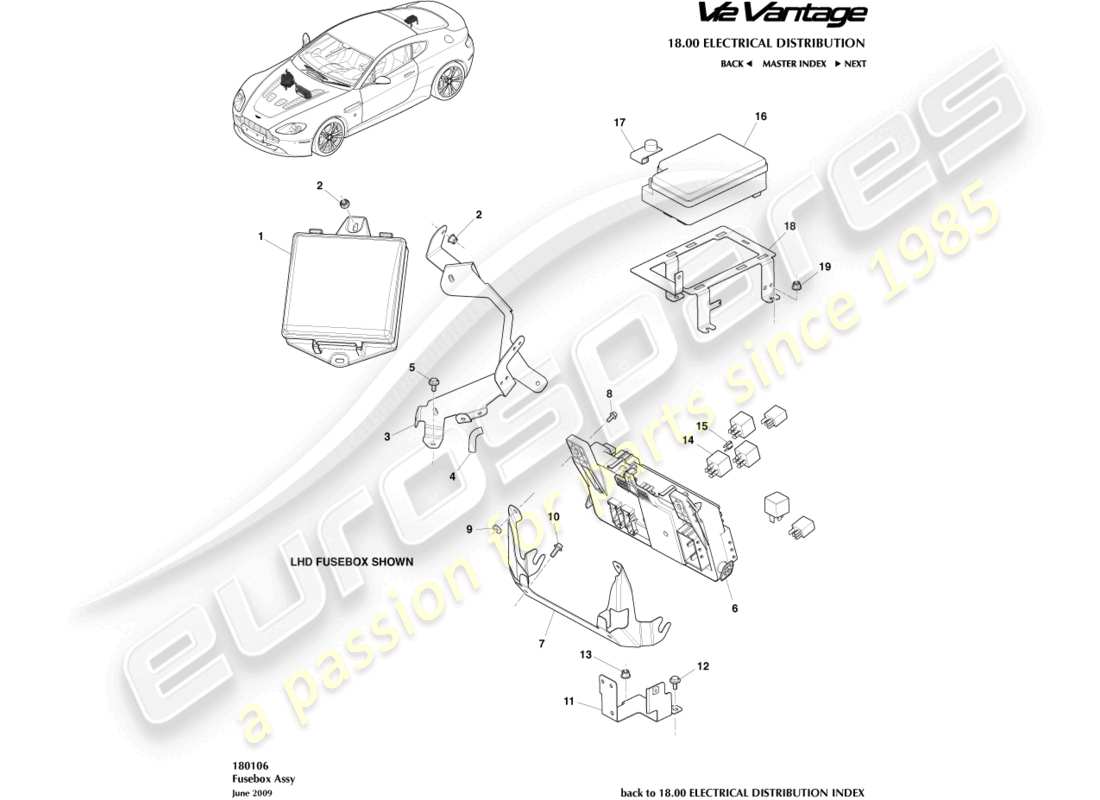 aston martin v12 vantage (2011) diagramma delle parti dei pannelli fusibili