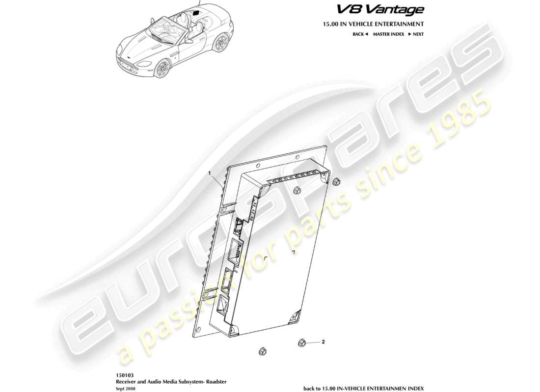 aston martin v8 vantage (2018) amplificatore, diagramma delle parti della roadster