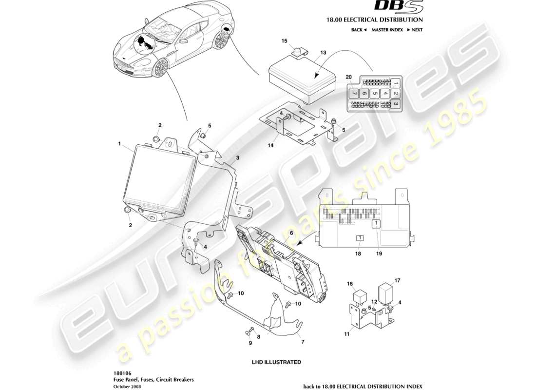 aston martin dbs (2013) diagramma delle parti dei pannelli fusibili